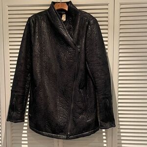 Free people black VEGAN leather jacket with asymmetric front, size L-XL